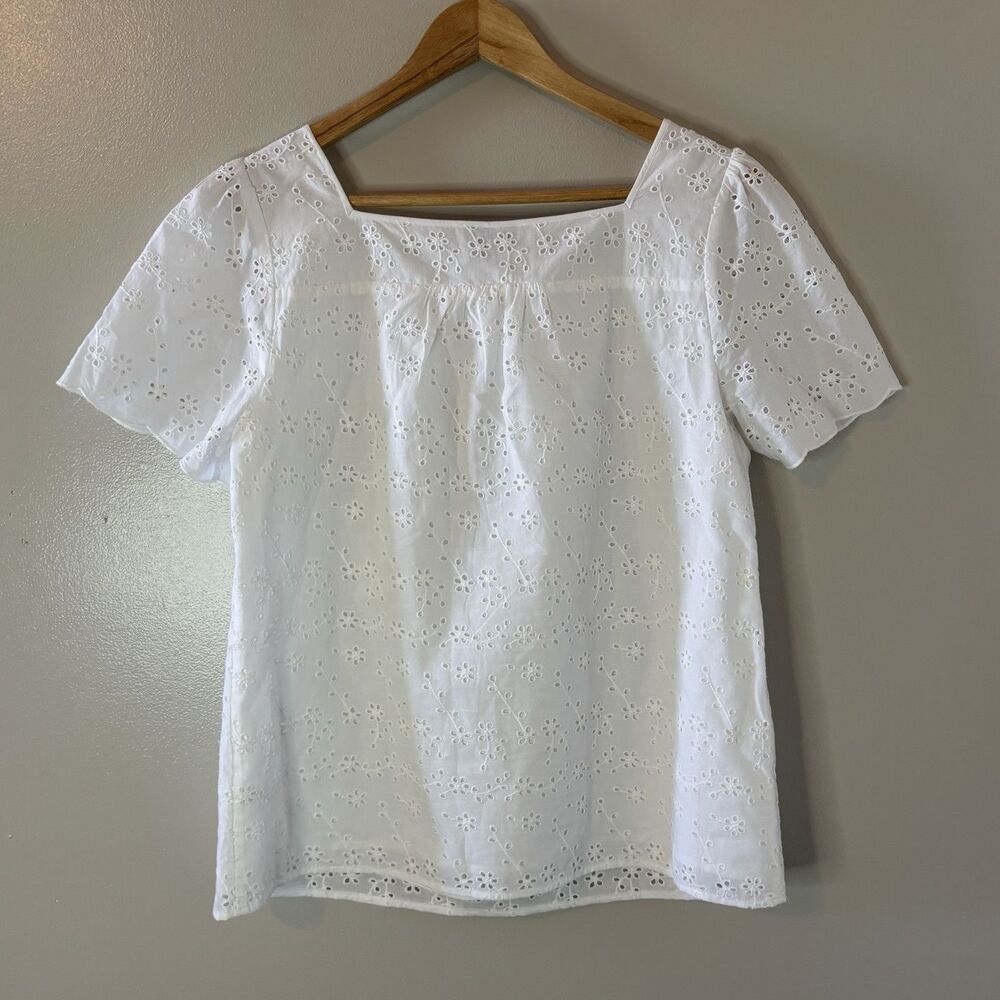 Talbots Eyelet Short Sleeve Top White Peasant Cottage Blouse Sz Medium Petite - Picture 5 of 7